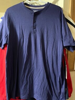 William Rast Blue Short-Sleeve Henley Tee Size M